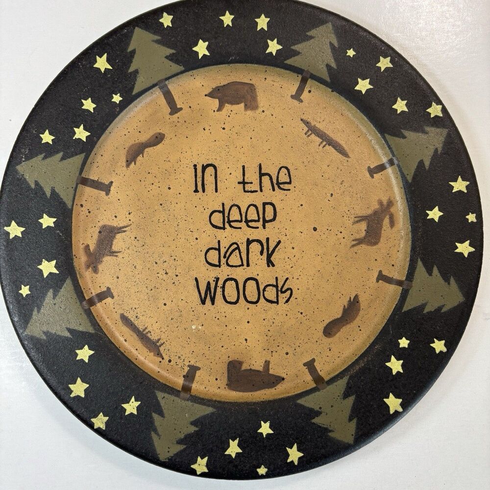 Hearthside Forest Decorative Plate Primitive Folk Art Wood Rustic Cabin Round